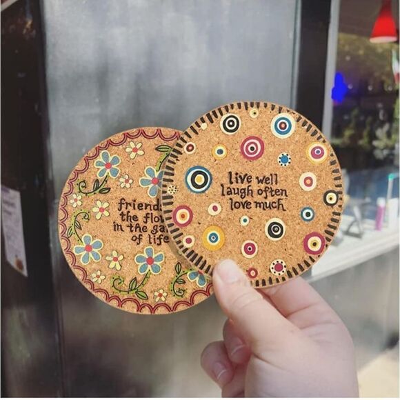 Boho Hippie Set of Four Cork Coasters. NIP - Picture 3 of 5